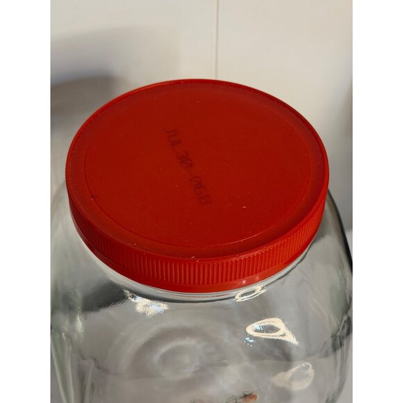 VTG 9" Large Glass Canister Jar Red Lid Strawberry Bee Decal Retro Kitchen Decor - Picture 4 of 6